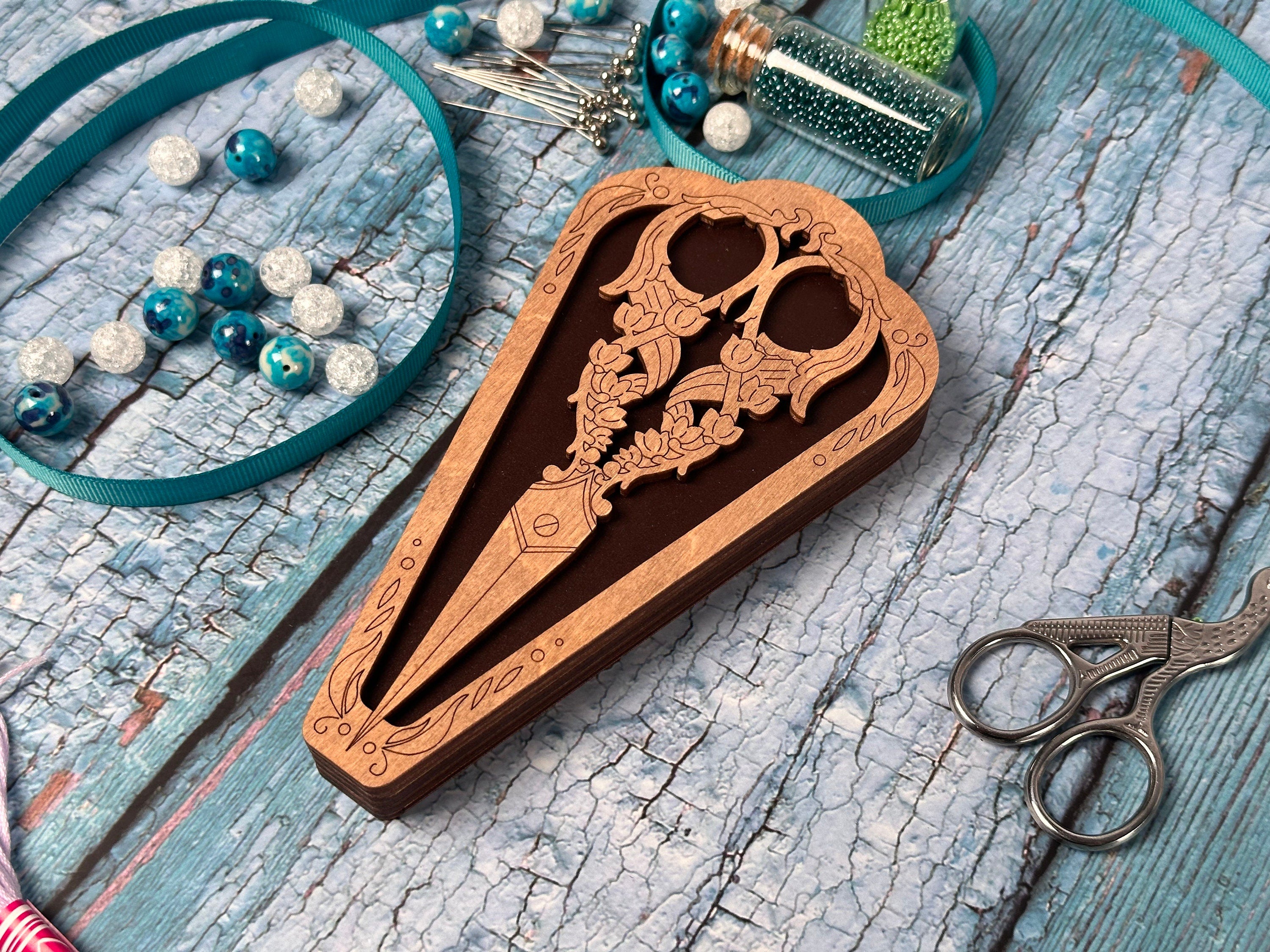 a wooden case with a cut out of a heart